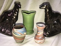 Dickota Swirl Vase, Rosemeade Wolfhound Bookends