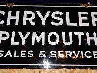 135 - CHYRSLER PLYMOUTH SALES AND SERVICE SIGN, DSP, 18" X 34"