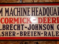 139 - McCORMICK-DERRING MACHINERY SIGN, SMALTS LETTERING, TIN IN WOOD FRAME