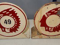 226 - STAMPED STEEL BOOKENDS MADE SIMILAR TO THE EARLY ND HIGHWAY SIGNS