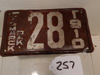 257 - 1910 BISMARCK, ND LICENSE PLATE (ONE YEAR BEFORE THE FIRST NORTH DAKOTA STATE PLATES WERE ISSUED - ALMOST AS RARE AS AN HONEST AUCTIONEER!)