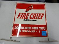 323 - FIRE CHIEF GASOLINE DST SIGN WITH MOUNTING FEET, 16" X 18"
