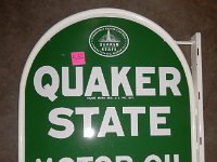 532 - QUAKER STATE MOTOR OIL DST FRAMED SIGN WITH SIDE MOUNTING BRACKET, 26" X 28"