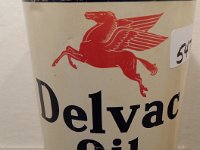 548 - DELVAC OIL QUART CAN (MOBIL MARINE LABEL ON INSIDE OF CAN 0 TOP CUT OFF)