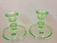 309 - GREEN DEPRESSION GLASS CANDLEHOLDERS