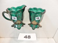 48 - GREEN COLORADO PATTERN GLASS CREAMER AND SUGAR