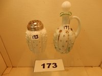 173 - CLAMBROTH GLASS SUGAR SHAKER AND OIL BOTTLE