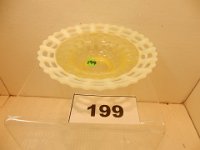 199 - OPALESCENT VASELINE GLASS BOWL WITH LATTICE EDGE
