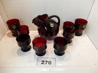 270 - ROYAL RUBY BALL PITCHER WITH 6 SHORT TUMBLERS AND 2 TALL TUMBLERS