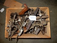 550) WOODEN EXPLOSIVES BOX FULL OF STANLEY 45 PLANE PART + MISC. PLANE PARTS
