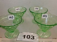 103 - 4 BLOCK OPTIC PATTERN GREEN DEPRESSION SHERBETS