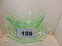 159 - 3 PIECE GREEN DEPRESSION GLASS SET: BOWL, PLATE, DIPPER