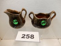 258 - DICKOTA MOTTLE GLAZE SUGAR AND CREAM SET